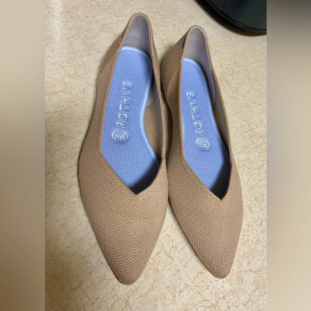 Rothy's The Point Merino Wool Blend Flats in Camel
